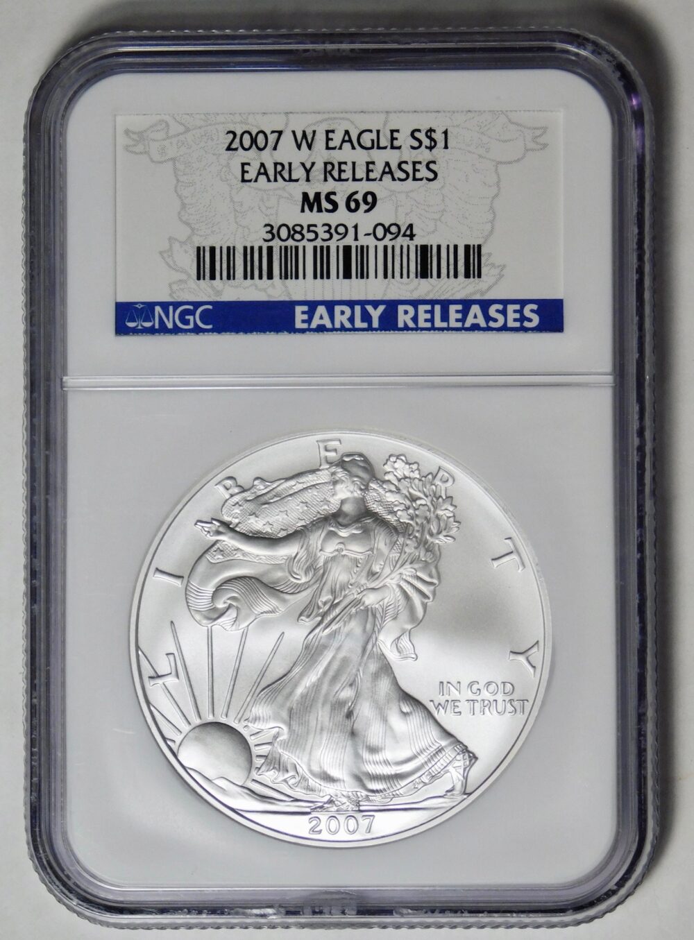 2007 W $1 Burnished American Silver Eagle NGC Mint State 69