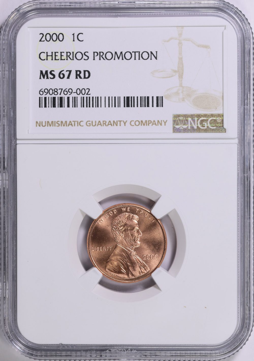 2000 Lincoln Cent "Cheerios" HIGH GRADE! NGC Mint State 67 RD